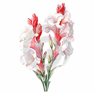 Illustration Of Red And White Gladiolus Flowers In The Style Of Zinaida Serebriakova