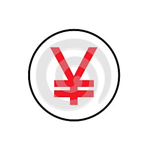 illustration of red yen yuan sign isolated in white color background.