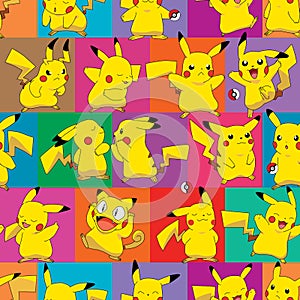 Redraw redesign Pokemon Pikachu ball square seamless pattern