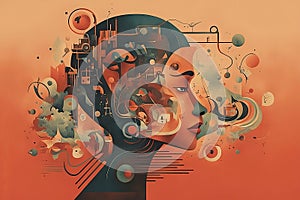 Illustration that represent the complex, enigmatic realm of schizophrenic patient\'s mind photo