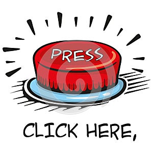 Illustration representing icon button click, switch, push, colored art line