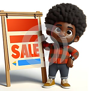 illustration representing a little boy showing a photographic product sale