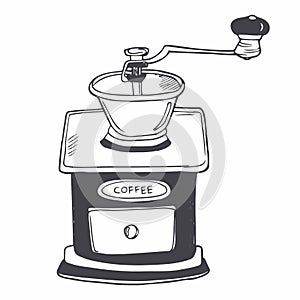 Illustration of retro coffee mill - doodle style