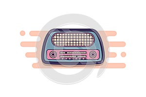 Illustration of retro radio recorder logo design template