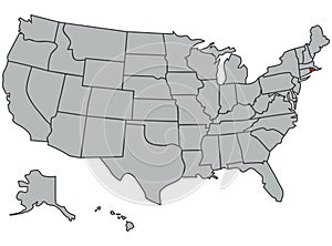 Illustration of Rhode Island. Vector map of the USA in gray color. Contours of the United States of America. Territory of the US