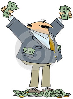 Rich businessman with lots of cash