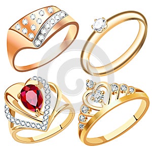 Illustration ring set with precious stones  isolated