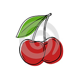Illustration of a ripe cherry in a contour style.