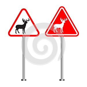 Illustration of a road sign warning about the possible presence of animals on the road and in close proximity