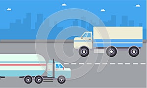 Illustration of road tanker and delivery truck