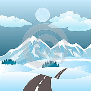 Illustration of the road in winter