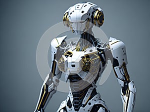 illustration of robocop cyberpunk android. Robot futuristic soldier. generative AI