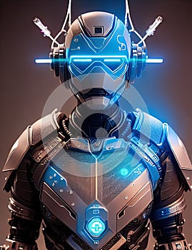 illustration of robocop cyberpunk enforcement android. Robot futuristic soldier. generative AI