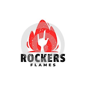 Illustration of a rockers hand sign inside of a fire, good for music company or any business logo