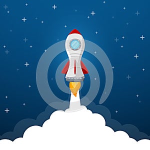 Rocket launch icon on blue sky background
