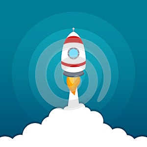 Rocket launch icon on blue sky background