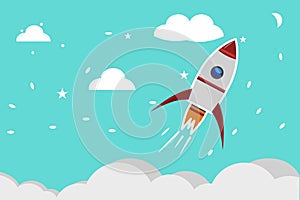 Illustration of rocket and the sky for startup business