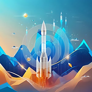 Illustration of rocket in space, technology, startup success building business concept, generative AI