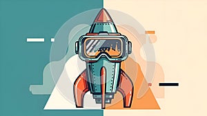 VR Rocket Launch Virtual Reality Startup Concept Illustration