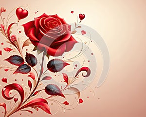 illustration of romantic red roses flowers with copyspace