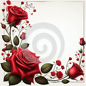 illustration of romantic red roses flowers with copyspace