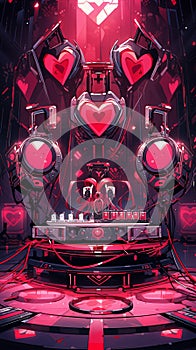 Illustration of a room with hearts and headphones