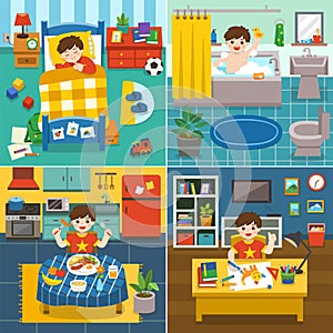 Illustration of The daily routine of Adorable little Boy.