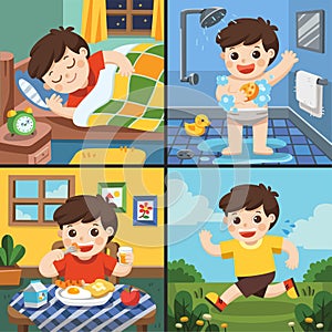 Illustration of The daily routine of a cute boy.