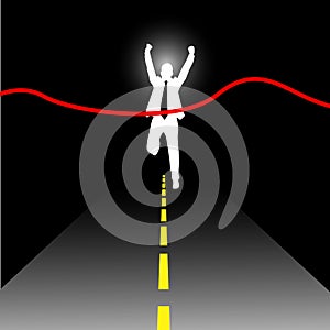 Illustration of running businessman at finish line, concept for success, competition in business