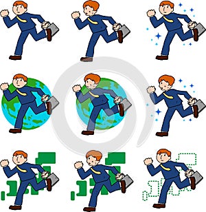 Illustration of a running businessman set