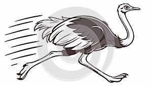 Running ostrich illustration, fast bird and wildlife speed vector design Generative AI photo