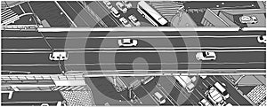 Illustration of rush hour traffic from high angle view in grey scale