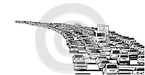 Illustration of rush hour traffic jam on freeway