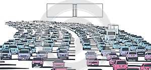 Illustration of rush hour traffic jam on freeway