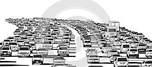 Illustration of rush hour traffic jam on freeway