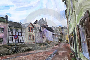 Illustration of Saarburg Cityscape. Germany