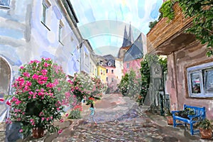 Illustration of Saarburg Cityscape. Germany