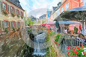 Illustration of Saarburg Cityscape. Germany