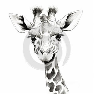 Illustration of a sad giraffe in black and white coloring, generative ai