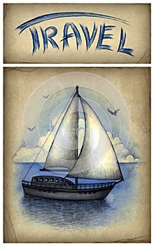 Illustration of sailing boat photo