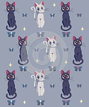 Illustration of a Sailor moon`s cats on a blue background photo