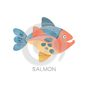 Illustration of salmon fish. Freshwater fish. Marine animal. Sea creature. Flat vector icon with texture photo