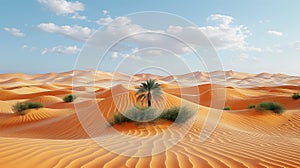 Illustration of a Sand dunes in the Sahara desert with Fan Palm trees Desert Background AI generated