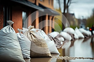 Illustration of sandbags during flooding