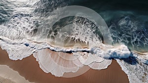 Illustration of sandy beach and ocean waves, aerial view