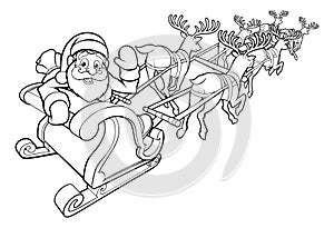 Santa and his Flying Sleigh and Reindeer