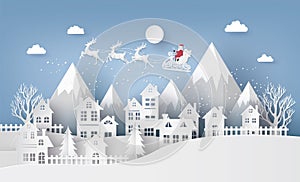 Illustration of Santa Clause on the sky coming to City photo