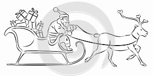 Illustration of Santa sleigh and reindeer , vector draw