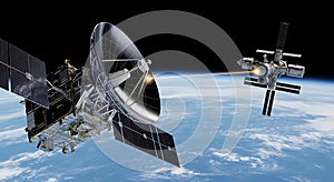 Satellite Communication Space Station and Earth Orbit