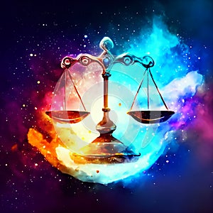 Illustration of scales of justice with fire background, vector illustration. AI Generated